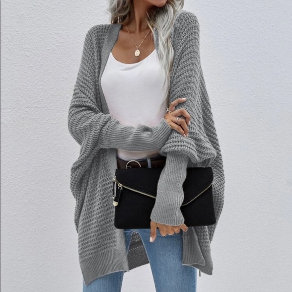 Boho knit batwing sleeve open cardigan dark green - Picture 12 of 16